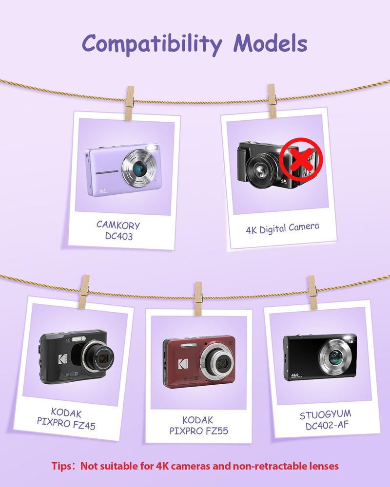 SQERO Camera Case for Digital Camera CAMKORY DC403 FHD 1080P/ KODAK PIXPRO FZ55/ FZ45/STUOGYUM DC402-AF, SD Card Storage Travel Carry Case Bag (Violet) - Image 2