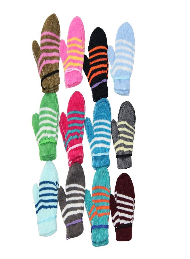 CHACKO Baby Boys & Baby Girls Winter Hand Gloves For Babies | Baby Winter Warm Hand Striped Gloves_Pack Of 12(Multicolour,6-12 Months) - Image 1