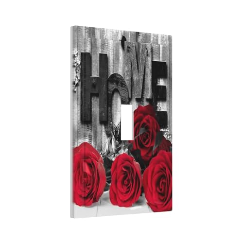 GSRLOD Elegant Valentines Day Lover Romantic Red Rose Floral Flower on Home Wood Decorative Single Toggle Device Decorator Outlet Light Switch Wall Plate Cover 1Gang Electrical Oversized Faceplate Cover - Image 3