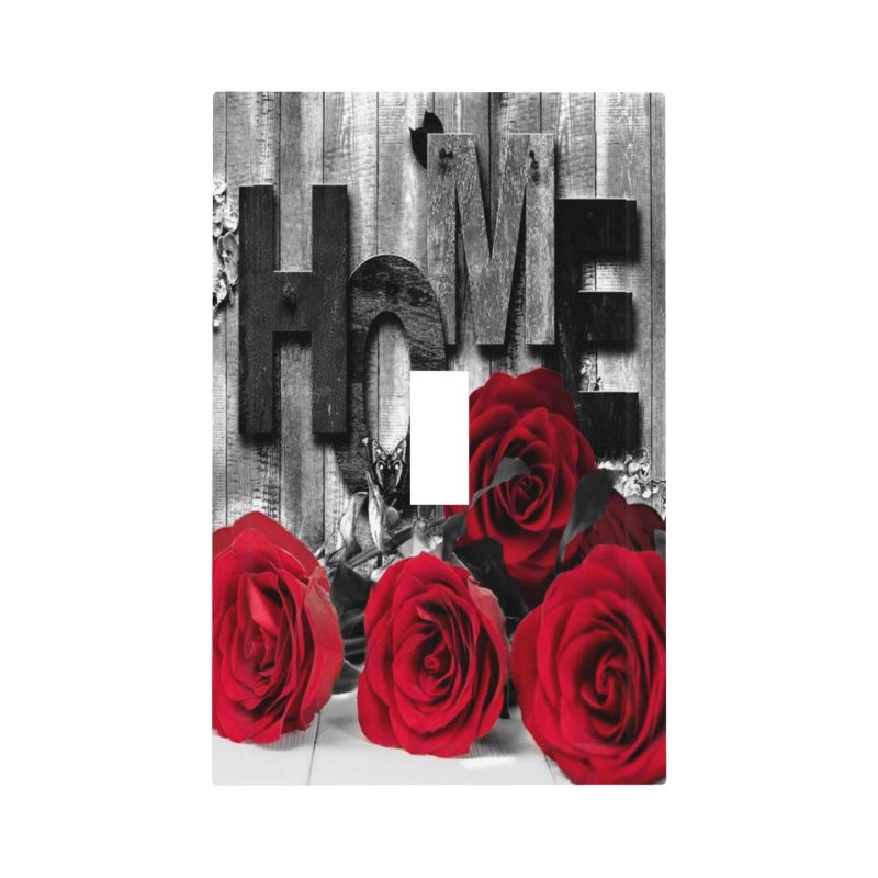 GSRLOD Elegant Valentines Day Lover Romantic Red Rose Floral Flower on Home Wood Decorative Single Toggle Device Decorator Outlet Light Switch Wall Plate Cover 1Gang Electrical Oversized Faceplate Cover - Image 2