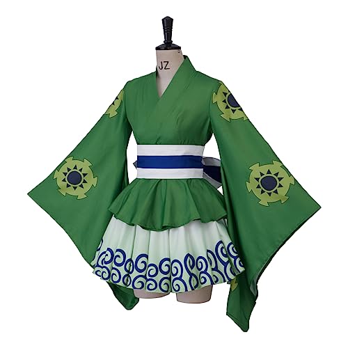 iSHOWcos Anime Green Kimono Costume Dress Female Girls Lolita Outfits Halloween Suit with Belt (Green, L) - Image 3