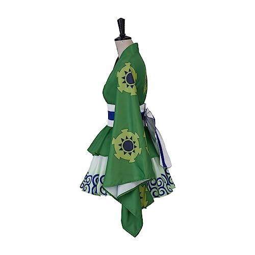 iSHOWcos Anime Green Kimono Costume Dress Female Girls Lolita Outfits Halloween Suit with Belt (Green, L) - Image 4