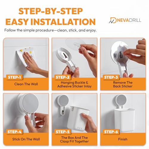 NEVADRILL Toothbrush Holder for Bathroom | Self Adhesive Wall Mounted Toothbrush Holder | Multifunctional Organizer for Electric Toothbrush | Washroom Organizer for Tooth Brush - Pack of 2 [ND-1358] - Image 5