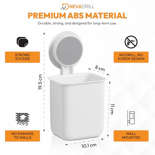 NEVADRILL Toothbrush Holder for Bathroom | Self Adhesive Wall Mounted Toothbrush Holder | Multifunctional Organizer for Electric Toothbrush | Washroom Organizer for Tooth Brush - Pack of 2 [ND-1358] - Image 3