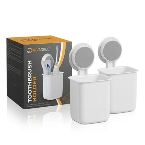 NEVADRILL Toothbrush Holder for Bathroom | Self Adhesive Wall Mounted Toothbrush Holder | Multifunctional Organizer for Electric Toothbrush | Washroom Organizer for Tooth Brush - Pack of 2 [ND-1358] - Image 1