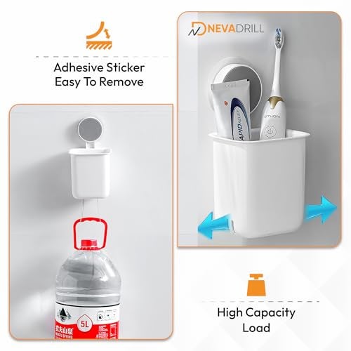NEVADRILL Toothbrush Holder for Bathroom | Self Adhesive Wall Mounted Toothbrush Holder | Multifunctional Organizer for Electric Toothbrush | Washroom Organizer for Tooth Brush - Pack of 2 [ND-1358] - Image 4