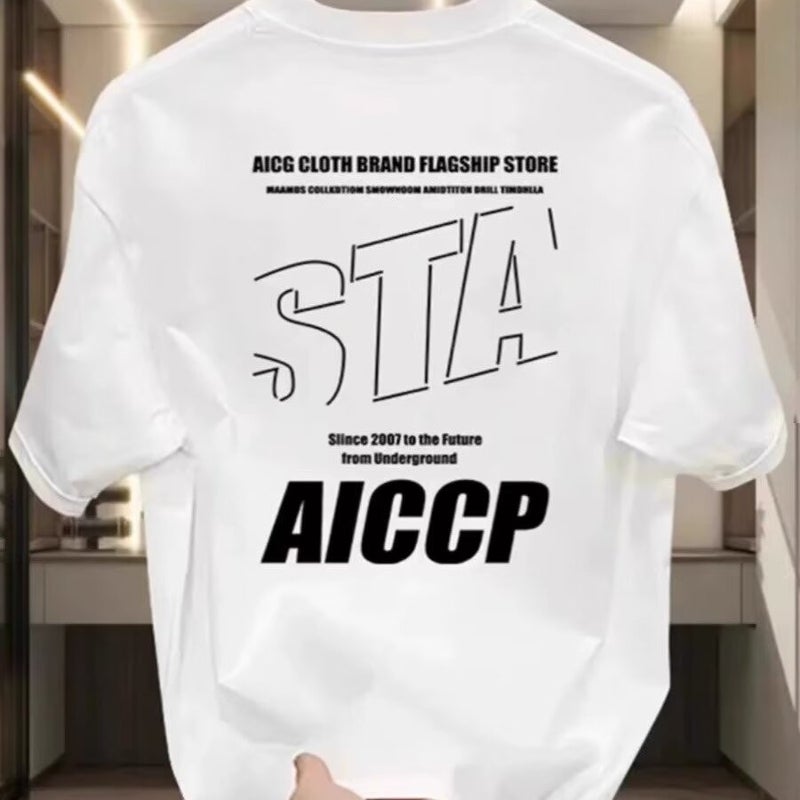 Short-Sleeved T-Shirt Men'S Fashionable Slim-Fit Letter Printed T-Shirt Fashionable Brand Youth Breathable Half-Sleeved Top - Image 1
