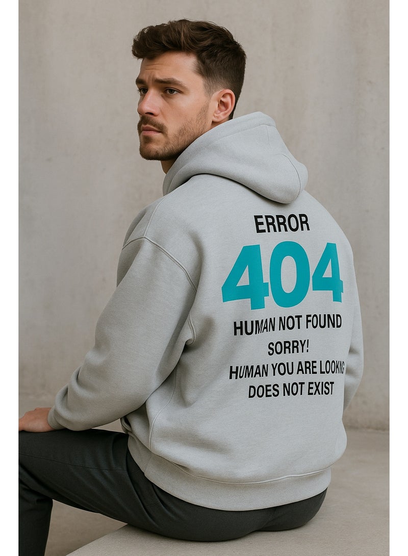 Vibes Cotton Error Print Long Sleeve Hoodie For Men - Grey - Image 3