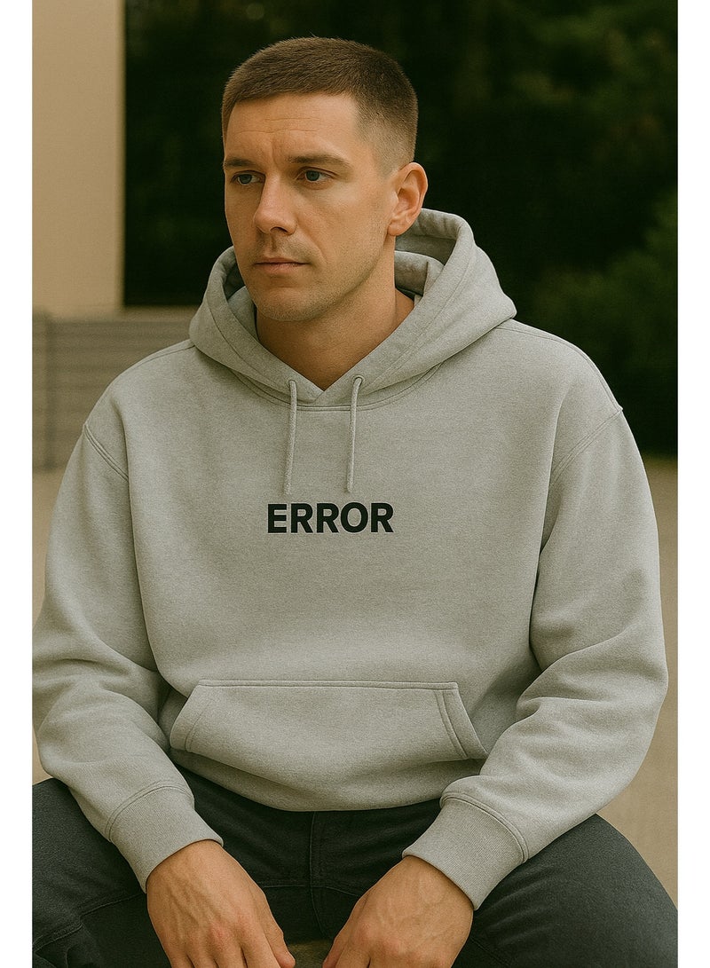 Vibes Cotton Error Print Long Sleeve Hoodie For Men - Grey - Image 4