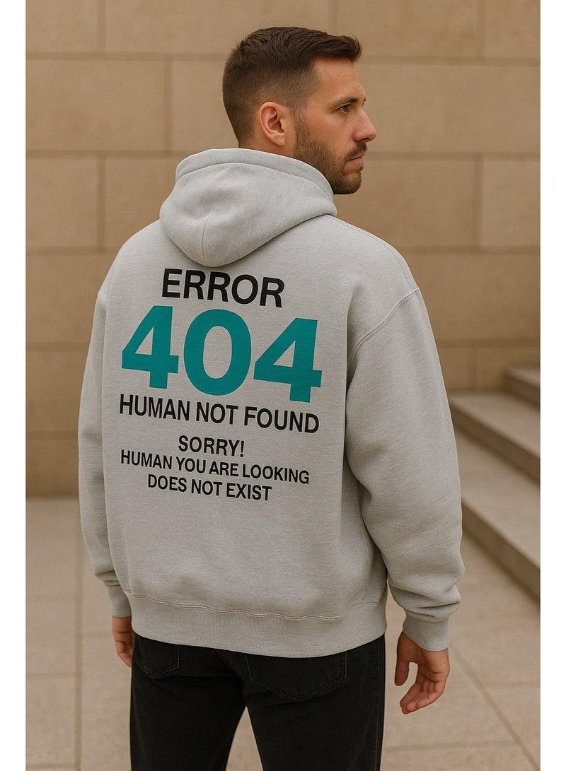 Vibes Cotton Error Print Long Sleeve Hoodie For Men - Grey - Image 1