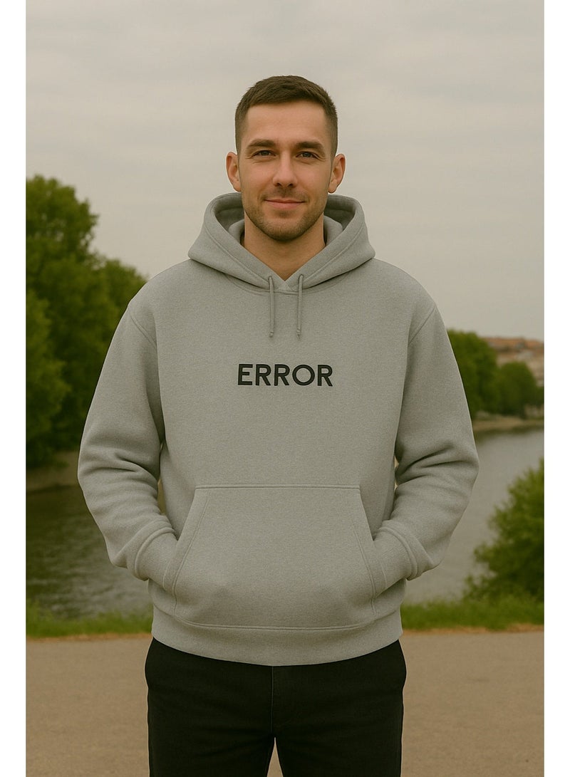 Vibes Cotton Error Print Long Sleeve Hoodie For Men - Grey - Image 2