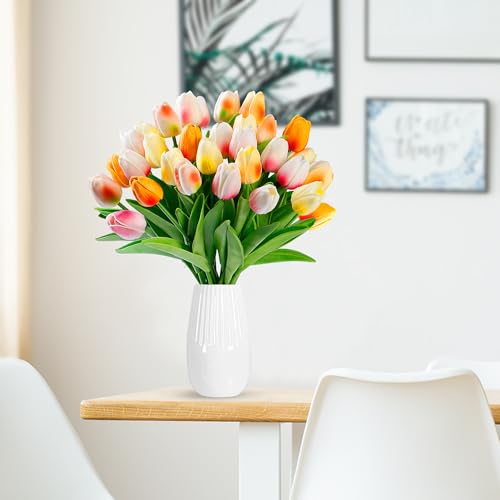 Sggvecsy 15 Pcs Fake Tulips Artificial Flowers Real Touch PU Faux Flowers Tulip Stems for Wedding Floral Arrangement Spring Bouquet Home Party Office Decorations for Mother's Day (Multi Colors) - Image 2