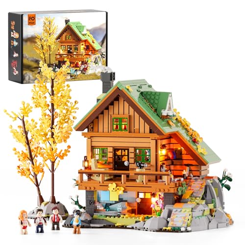 FUNWHOLE MountainCabin House Lighting BuildingBricks Set Friends Mountain House and Treehouse Collection LED Light Building Set 2255 Pcs for Adults and Teen - Image 1