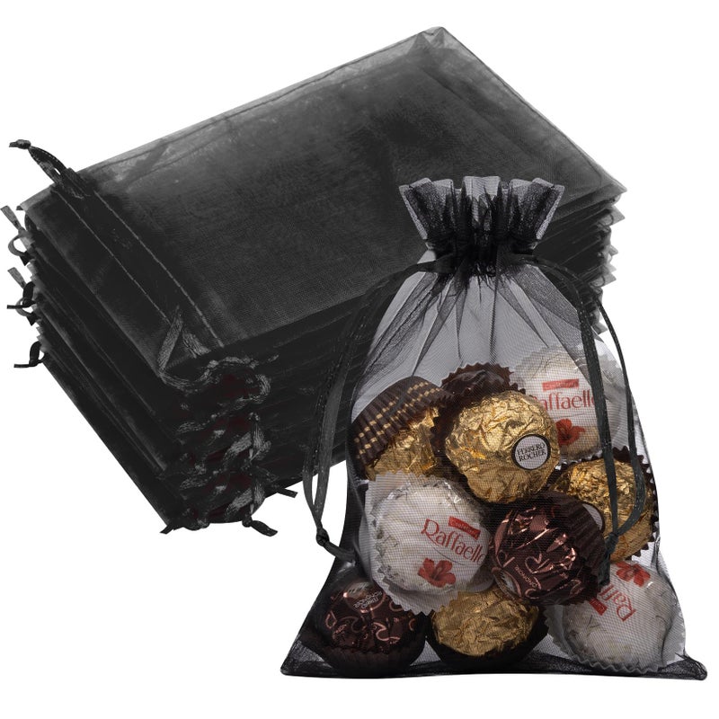 Crweety 50 Pcs Organza Bags 5x7 Inch, Small Mesh Bags Drawstring Gift Pouches for Jewelry Candy Party Favor Valentine Gifts for Him (Black) - Image 1