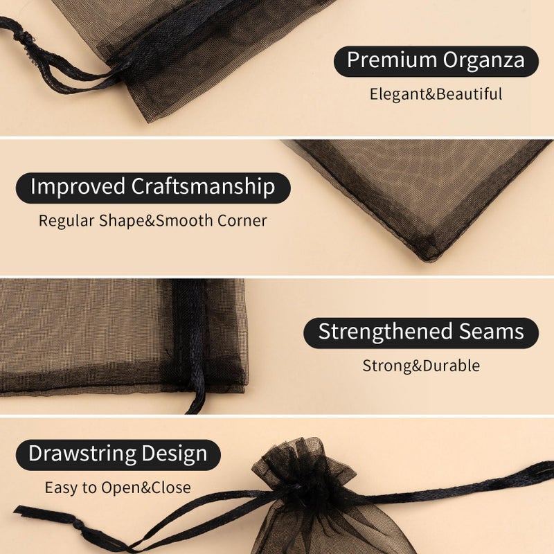 Crweety 50 Pcs Organza Bags 5x7 Inch, Small Mesh Bags Drawstring Gift Pouches for Jewelry Candy Party Favor Valentine Gifts for Him (Black) - Image 3