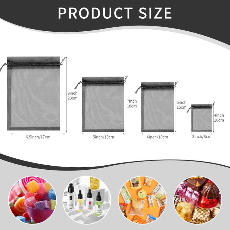 Crweety 50 Pcs Organza Bags 5x7 Inch, Small Mesh Bags Drawstring Gift Pouches for Jewelry Candy Party Favor Valentine Gifts for Him (Black) - Image 2