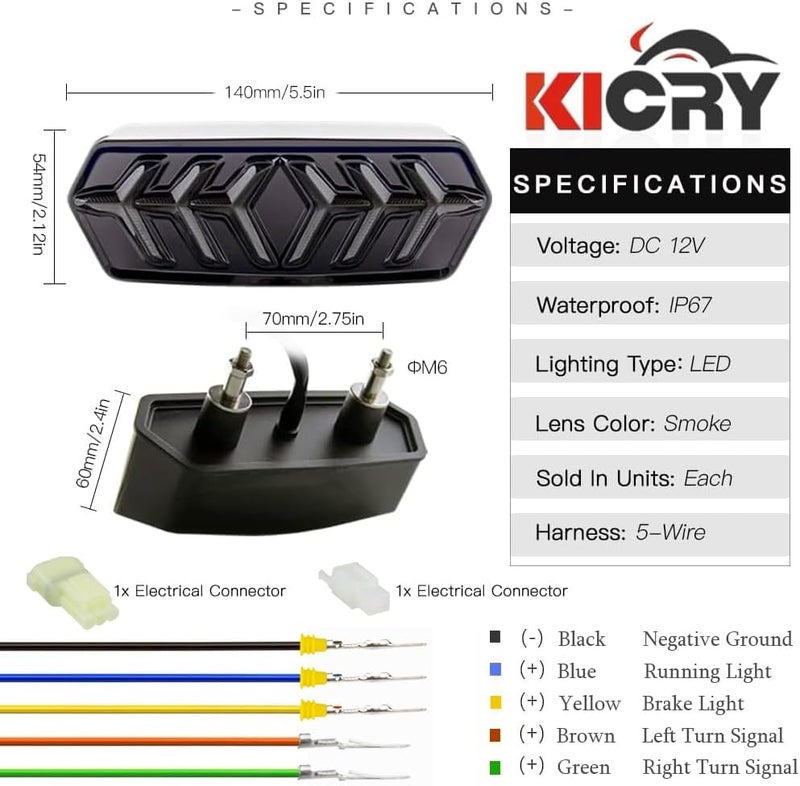 KICRY Tail Light with Turn Signals Led Integrated Motorcycle Brake Taillight Compatible with GROM MSX125/SF CBR650F CTX700 CTX700N(Smoke Lens) - Image 2