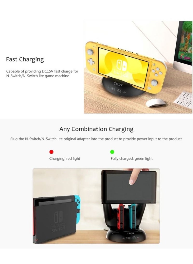 Ipega 4 in 1 Fast Charger Dock Base Station for Charging Nintendo Switch Lite Console Pro Controller and Joy Con Type C Interface with LED Indicator Light
