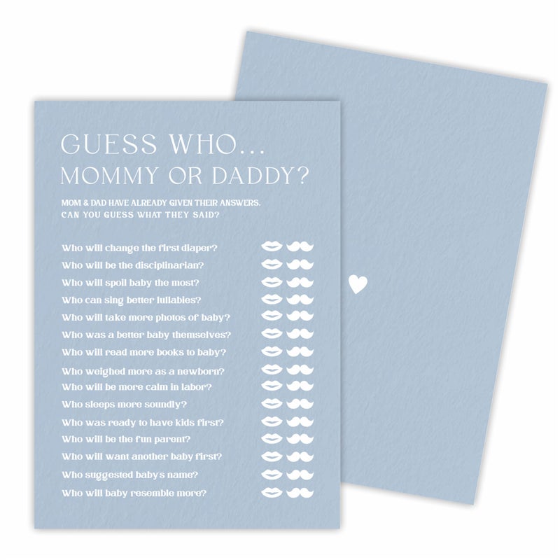 Tabyon Minimalism Baby Shower Game Kits Guess Who Mommy Or Daddy Mist Blue 30 Fill in Style Game Cards Each Set Gender Reveal Baby Announcement Party Favor Decor B03 - Image 3