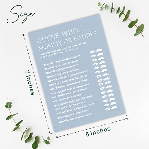 Tabyon Minimalism Baby Shower Game Kits Guess Who Mommy Or Daddy Mist Blue 30 Fill in Style Game Cards Each Set Gender Reveal Baby Announcement Party Favor Decor B03 - Image 5