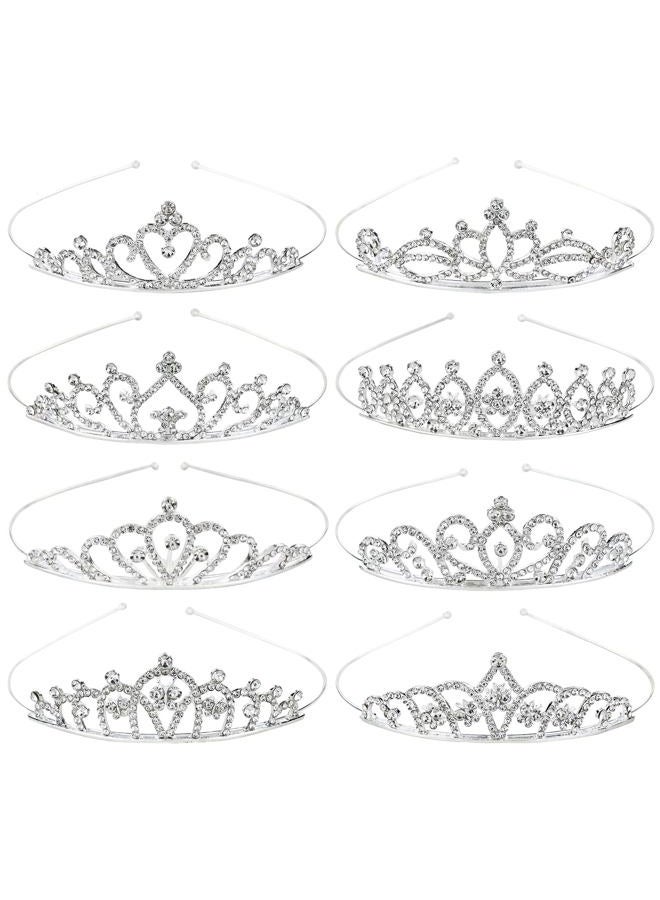Cinaci 8 Pack Silver Metal Sparkly Glitter Rhinestone Crown Headbands Wedding Prom Birthday Party Princess Hair Tiaras Clasps Accessories for Kids Girls Teens Women Brides - Image 1