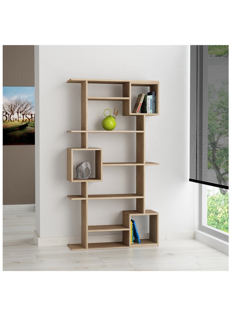 Mourah Home Soto Bookcase, Modern Book shelf Cabinet 7 Tier, Multi Storage Bookshelf Rack, Display Unit for Bedroom, Living Room, Floor-Standing Cabinet - 25x173x92cm - Oak - Image 1