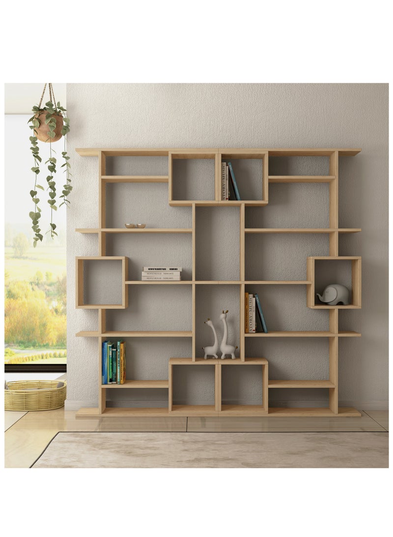 Mourah Home Soto Bookcase, Modern Book shelf Cabinet 7 Tier, Multi Storage Bookshelf Rack, Display Unit for Bedroom, Living Room, Floor-Standing Cabinet - 25x173x92cm - Oak - Image 3