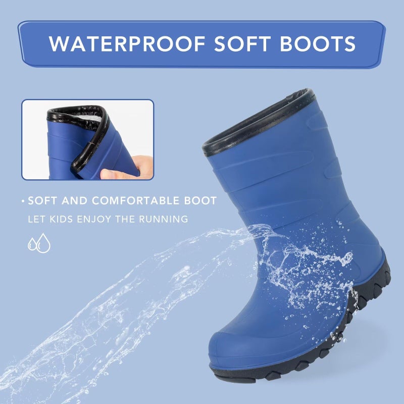 FUNCOO PLUS Kids Winter Rain Boots, Insulated Snow Boots, Children Waterproof Mud Boots, Boys Warm Rain Boots, Toddler Size 10, Navy - Image 4