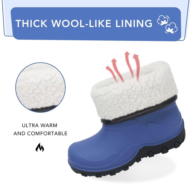 FUNCOO PLUS Kids Winter Rain Boots, Insulated Snow Boots, Children Waterproof Mud Boots, Boys Warm Rain Boots, Toddler Size 10, Navy - Image 2