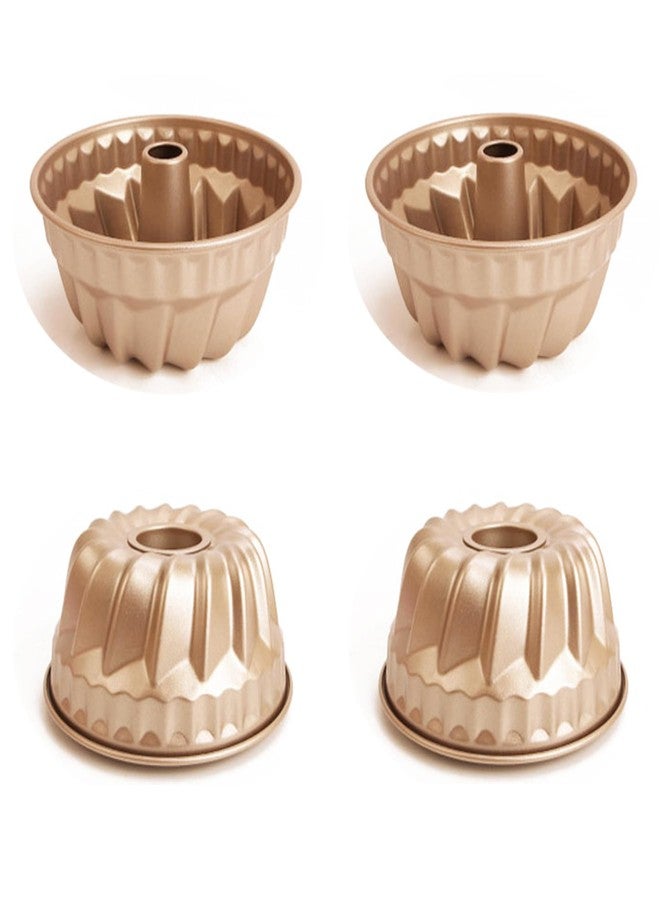 MGGi 4 Pack Fluted Cake Pan, 4 inch Mini Cake Pan Set, Carbon Steel Reusable Nonstick Small Baking Cup Mold Round Bakeware for Kugelhopf, Cake, Brownie, Jello, Bavarois - Gold - Image 1