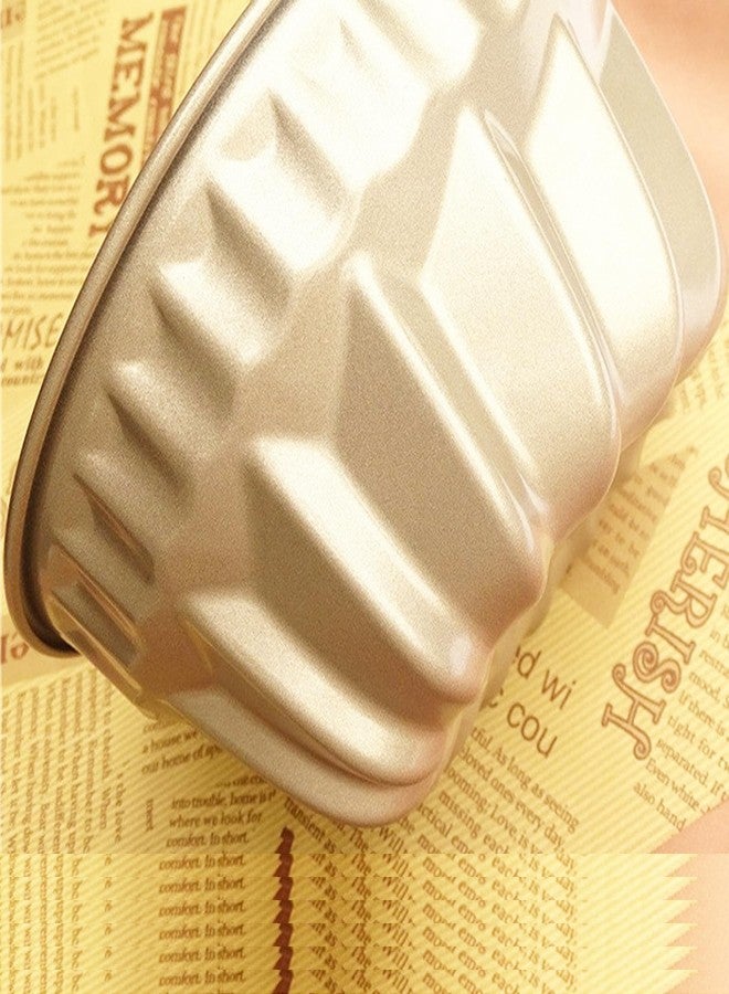 MGGi 4 Pack Fluted Cake Pan, 4 inch Mini Cake Pan Set, Carbon Steel Reusable Nonstick Small Baking Cup Mold Round Bakeware for Kugelhopf, Cake, Brownie, Jello, Bavarois - Gold - Image 5