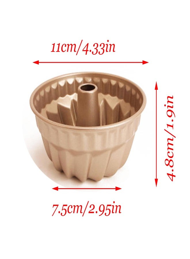 MGGi 4 Pack Fluted Cake Pan, 4 inch Mini Cake Pan Set, Carbon Steel Reusable Nonstick Small Baking Cup Mold Round Bakeware for Kugelhopf, Cake, Brownie, Jello, Bavarois - Gold - Image 2