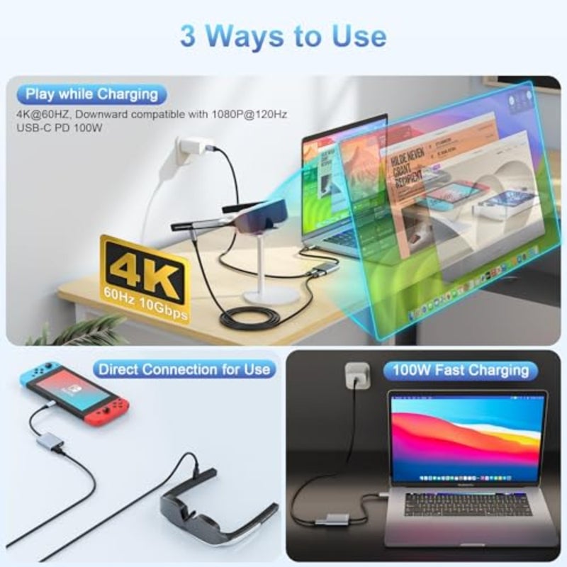 محول نظارات USB C إلى AR، ومحول محور الشحن والتشغيل، قم بتشغيل نظارتك الذكية أثناء شحن جهاز المصدر للتبديل، وسطح البخار، وROG Ally، والهاتف 15 نظارات RayNeo/Rokid/Xreal AR والمزيد - Image 4