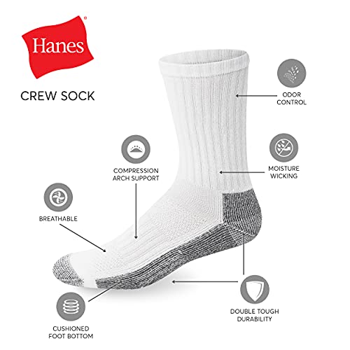 Hanes mens Crew Socks, 6-pair Pack Work Sock, Black, 6 12 US - Image 2