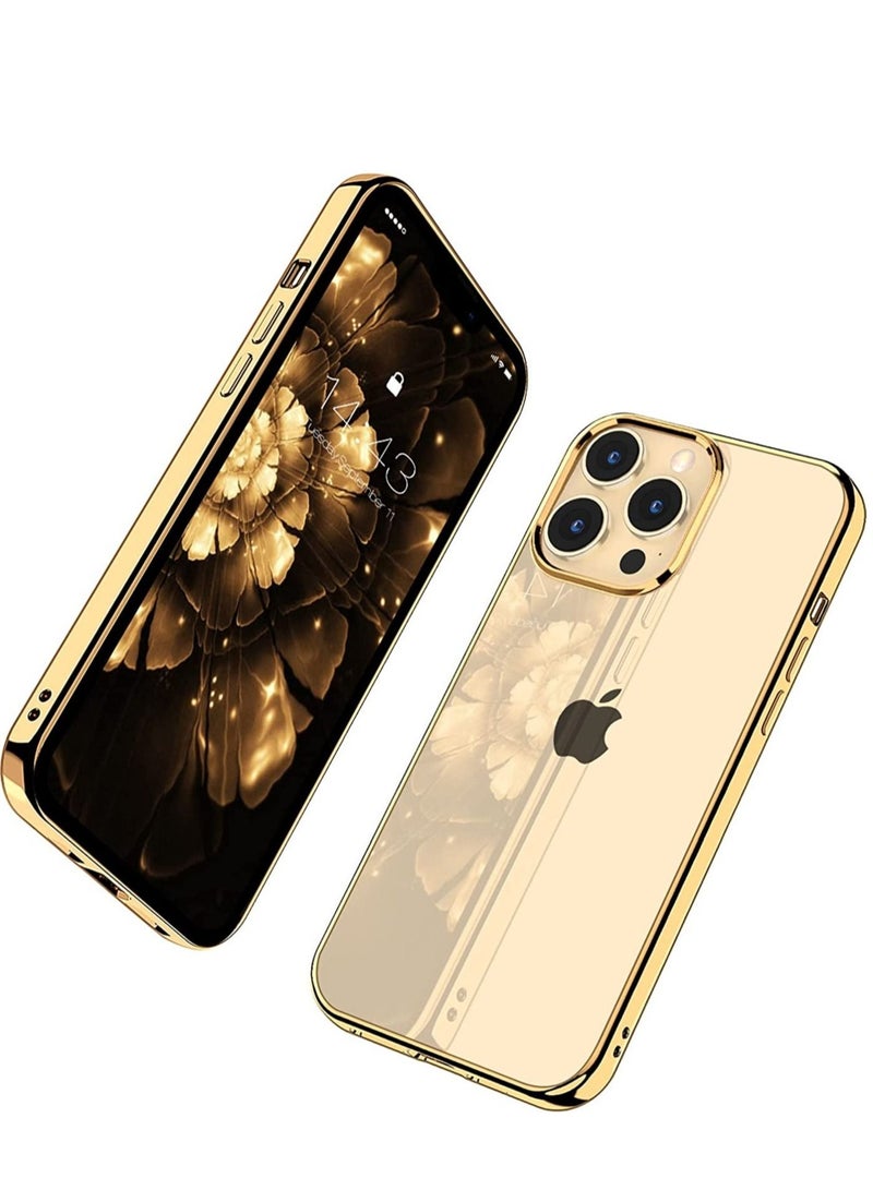 ELTRAZONE Compatible for iPhone 14 Pro Max Clear Case (2022, Crystal Transparent Cover Shockproof Protective Bumper Shell with Electroplated Mirror Edge for iPhone 14 Pro Max Gold - Image 1