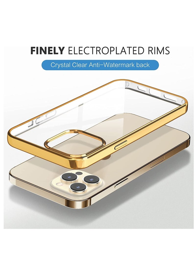 ELTRAZONE Compatible for iPhone 14 Pro Max Clear Case (2022, Crystal Transparent Cover Shockproof Protective Bumper Shell with Electroplated Mirror Edge for iPhone 14 Pro Max Gold - Image 3
