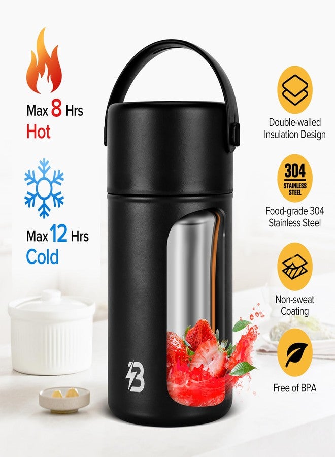 TSAKBAM Thermo for Hot Food, Insulated Food Container Reusable Stainless Steel Double-Walled Vacuum Insulated with Foldable Spoon for Camping, Outdoor, Travel (Black, 35 Oz) - Image 2