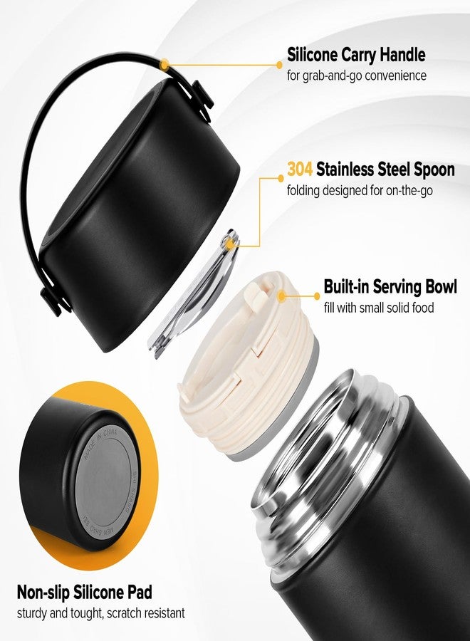 TSAKBAM Thermo for Hot Food, Insulated Food Container Reusable Stainless Steel Double-Walled Vacuum Insulated with Foldable Spoon for Camping, Outdoor, Travel (Black, 35 Oz) - Image 4