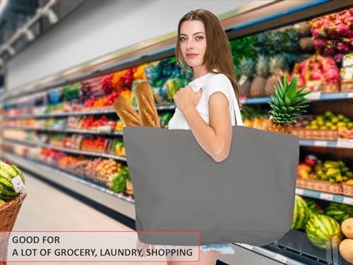 BasicList Extra Large Canvas Tote Bag - Big Largest Reusable Grocery,Gray - Image 5