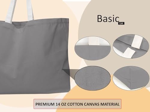 BasicList Extra Large Canvas Tote Bag - Big Largest Reusable Grocery,Gray - Image 3