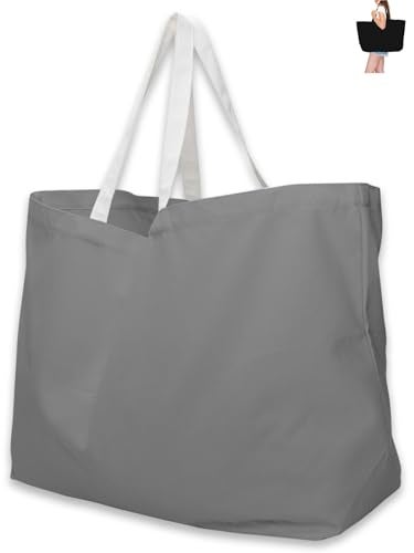 BasicList Extra Large Canvas Tote Bag - Big Largest Reusable Grocery,Gray - Image 1