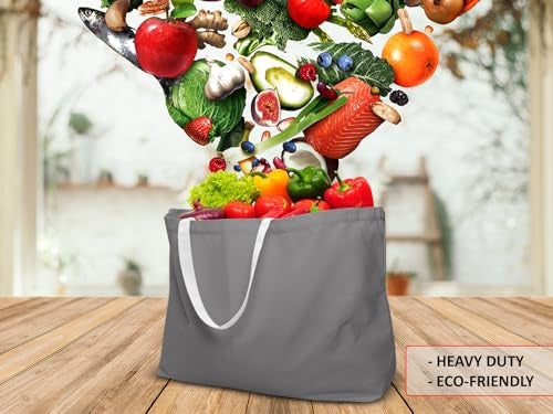 BasicList Extra Large Canvas Tote Bag - Big Largest Reusable Grocery,Gray - Image 4