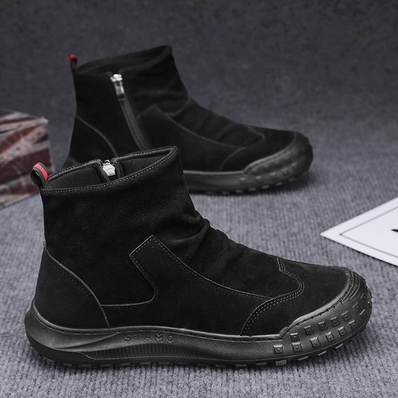 Labor Mens Shoes Winter fleece-lined Cotton Shoes High-top British Style Retro Outdoor Mountaineering Tooling Martin Boots Khakis - Image 2