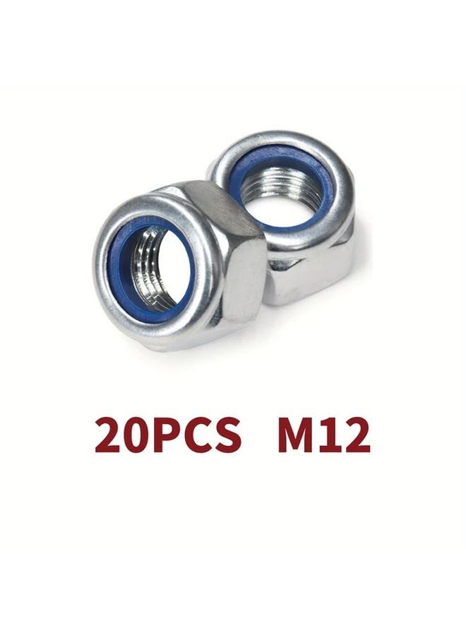 20pcs M12 Nylon Insert Hex Lock Nuts 304 Stainless Steel Metric Lock Nut Assortment Kit - Image 1