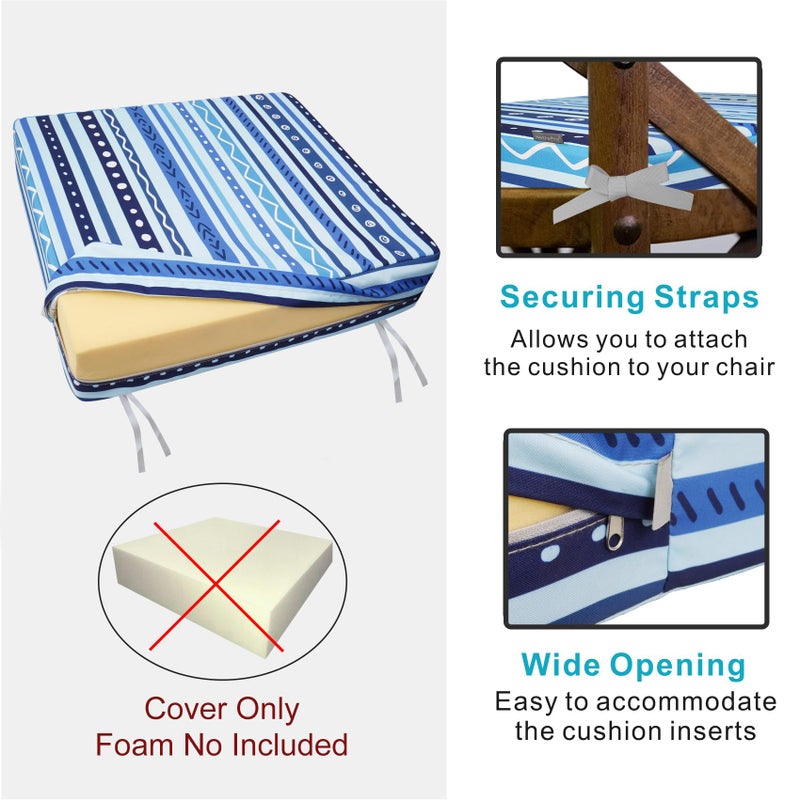 NettyPro Outdoor Cushion Slipcovers 24 x 24 inch Waterproof Patio Furniture Chair Seat Cushion Covers with Zipper and Tie, Replacement Cover Only, Stripes Blue - Image 4