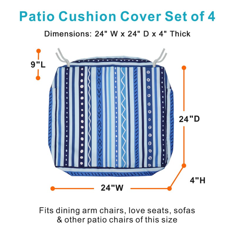 NettyPro Outdoor Cushion Slipcovers 24 x 24 inch Waterproof Patio Furniture Chair Seat Cushion Covers with Zipper and Tie, Replacement Cover Only, Stripes Blue - Image 5