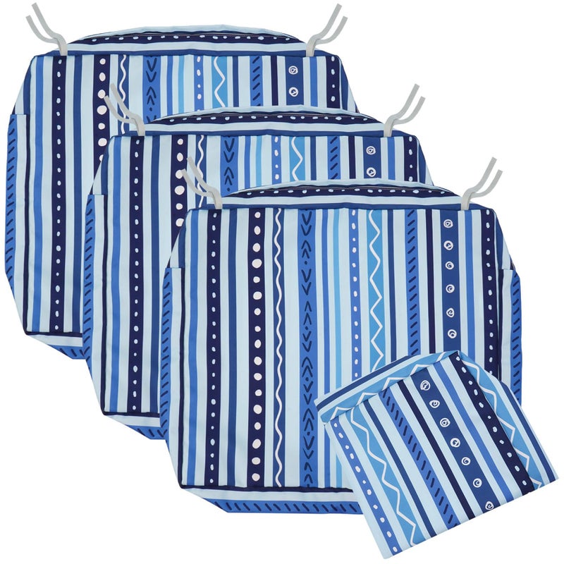 NettyPro Outdoor Cushion Slipcovers 24 x 24 inch Waterproof Patio Furniture Chair Seat Cushion Covers with Zipper and Tie, Replacement Cover Only, Stripes Blue - Image 1