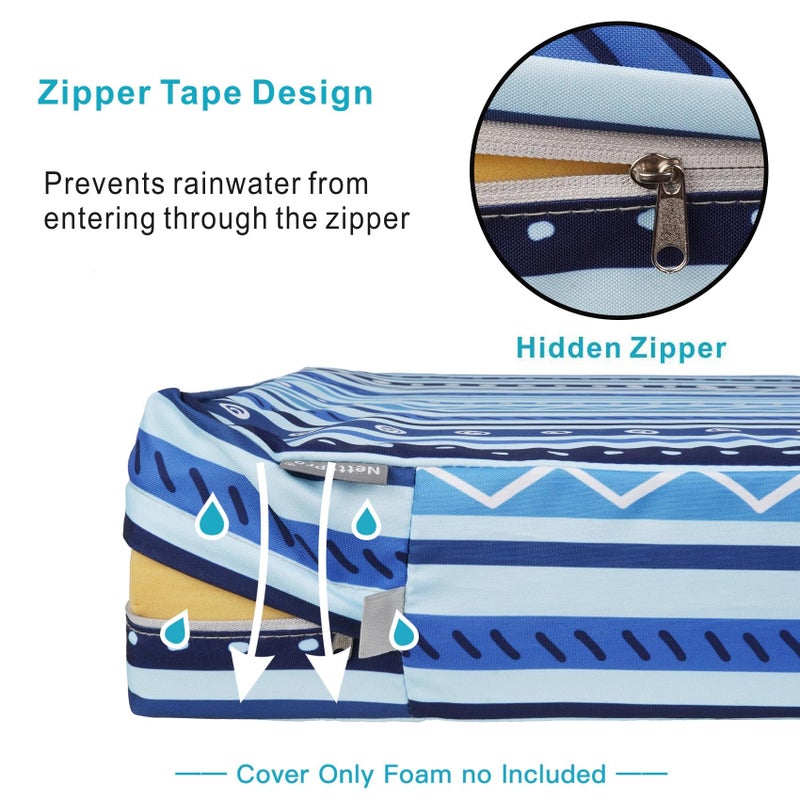 NettyPro Outdoor Cushion Slipcovers 24 x 24 inch Waterproof Patio Furniture Chair Seat Cushion Covers with Zipper and Tie, Replacement Cover Only, Stripes Blue - Image 3