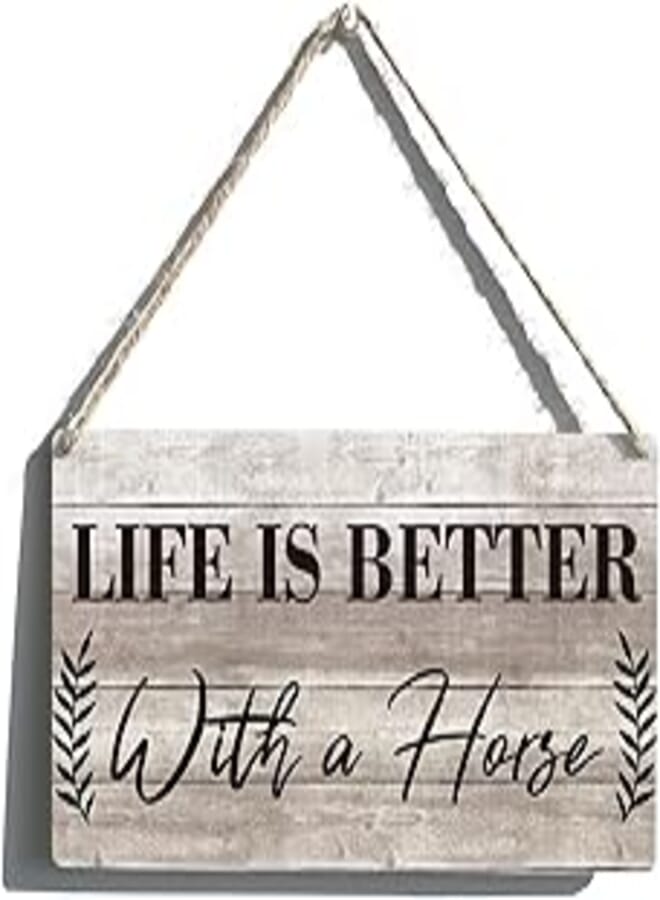 Generic Funny Signs Gift Farmhouse Life is Better with a Horse Wooden Hanging Sign Rustic Wall Art Home Decoration 12 x 6 Inches 