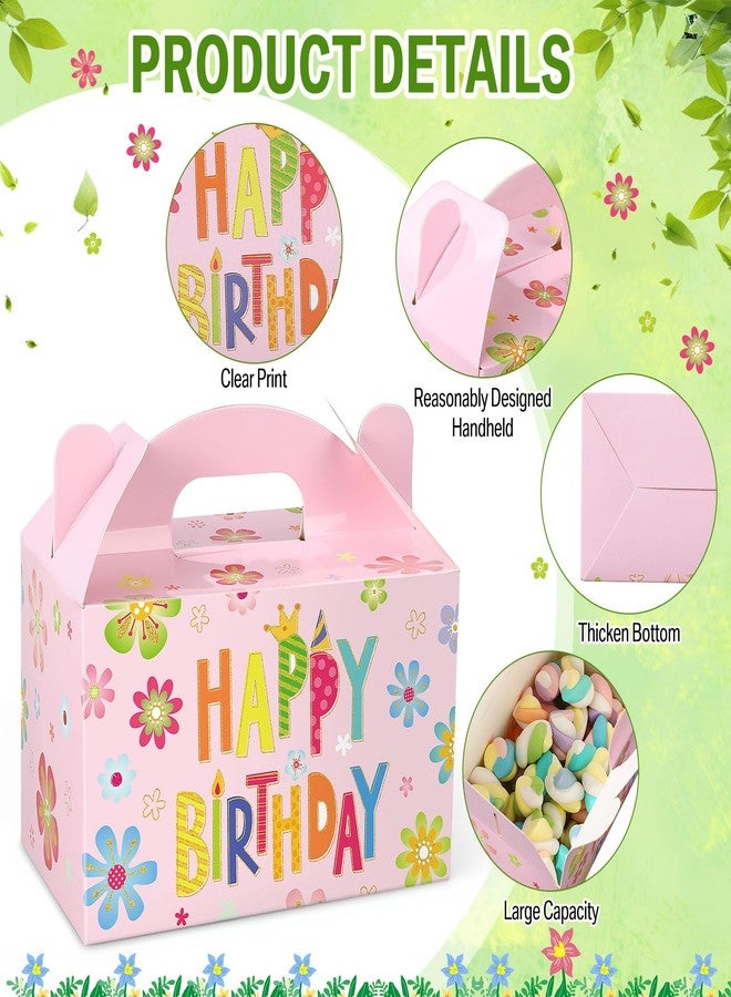 Capoda 24 Pcs Happy Birthday Party Favor Treat Boxes Colorful Flower Gable Gift Boxes Paper Goodie Snack Candy Box with Handle Gift Wrapping for Party Supplies 6 x 3.5 x 3.5 Inch (Happy Birthday) - Image 4